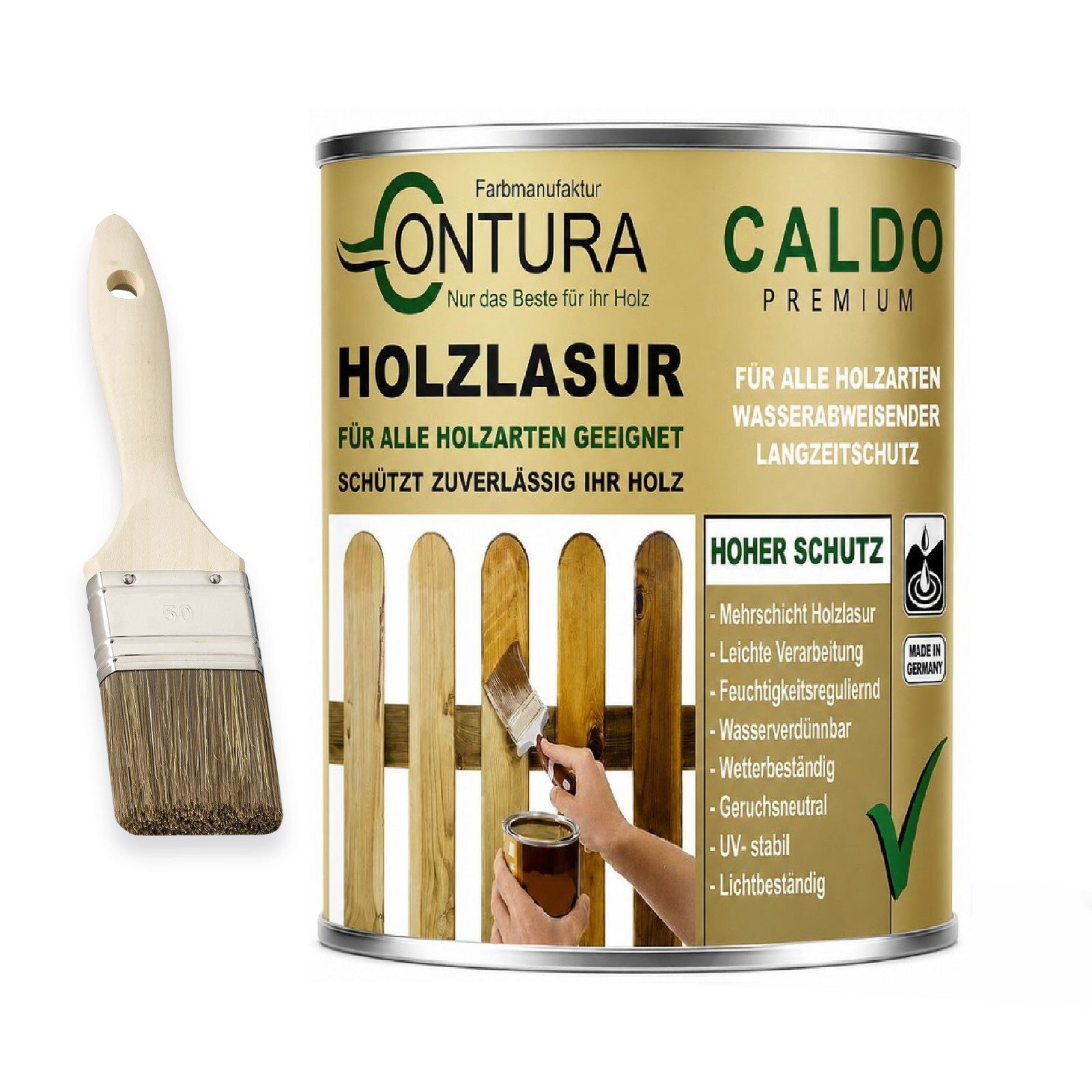 Holzlasur Dickschichtlasur Set + Pinsel 2in1 Dauerschutzlasur Holzschutz Lasur