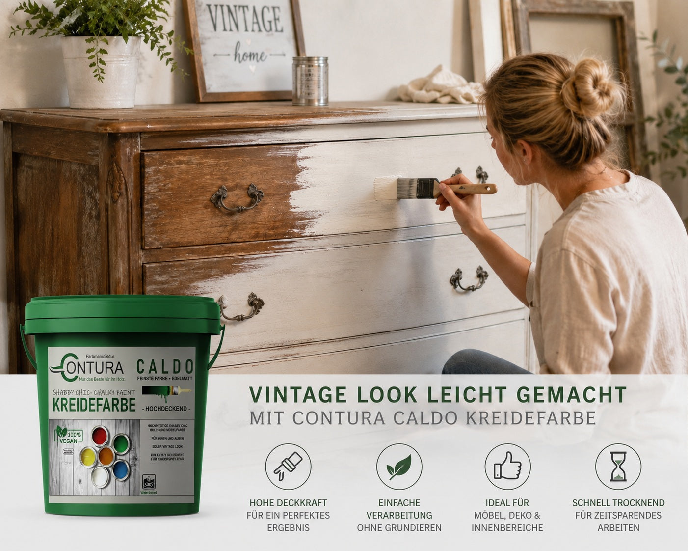 Contura Kreidefarbe Shabby Chic Möbellack Lack Möbel Farbe Holzlack Natur 250ml.