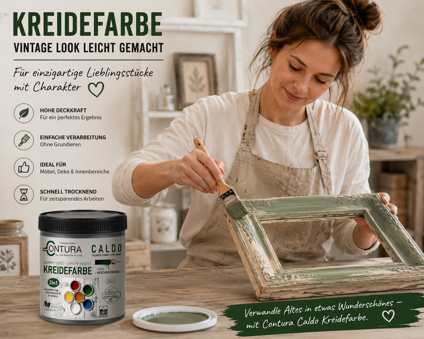 Contura Kreidefarbe Shabby Chic Möbellack Lack Möbel Farbe Holzlack Natur 250ml.