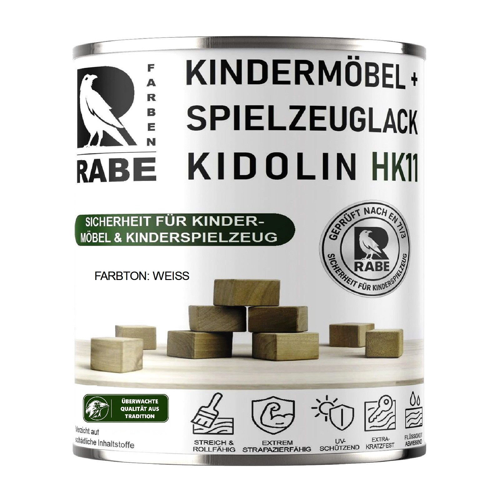 RABE Lack Weiß Kindermöbel Kinderspielzeug EN71/3 Kindersicher speichelecht Holz