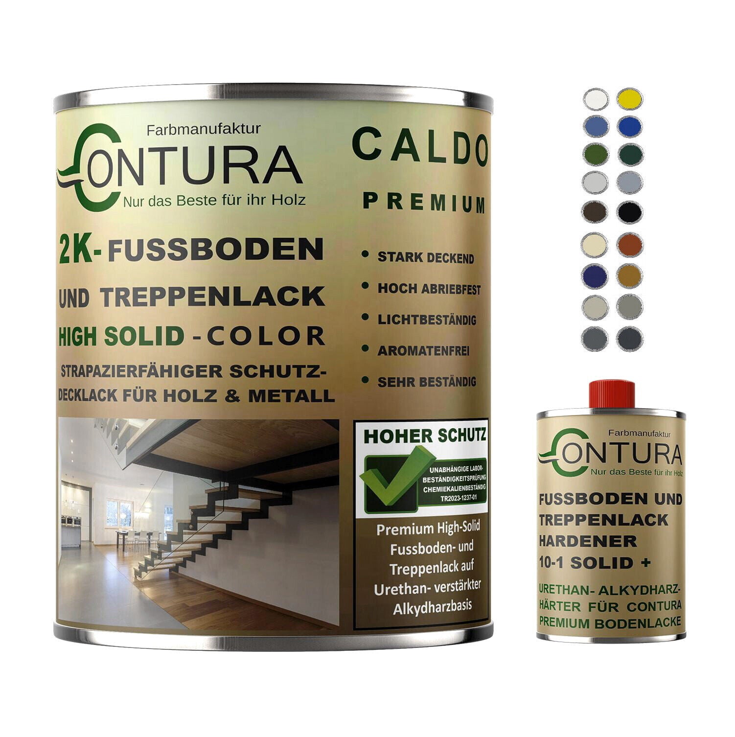 -POS- 2K Fussbodenlack Treppenlack Farbe Buntlack Seidenmatt Dielenlack Parkettlack - Farbmanufaktur Contura Berkemeier - Farbmanufaktur Contura Berkemeier