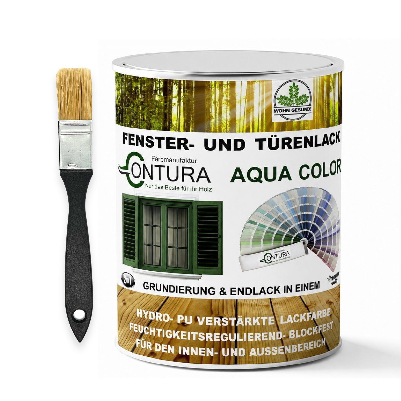 Contura Fenster und Türenlack ++WUNSCHFARBTON++ RAL 2in1 mit Pinsel Möbellack Innen und Außen Holzlack