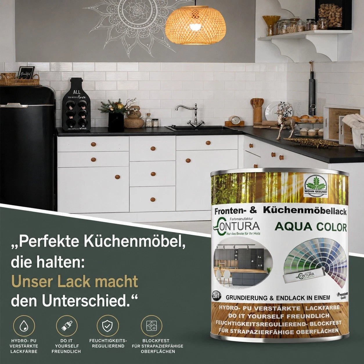 Contura Küchenmöbellack RAL Möbellack SEIDENMATT SET Möbelfarbe Holzlack Buntlack Küchenlack