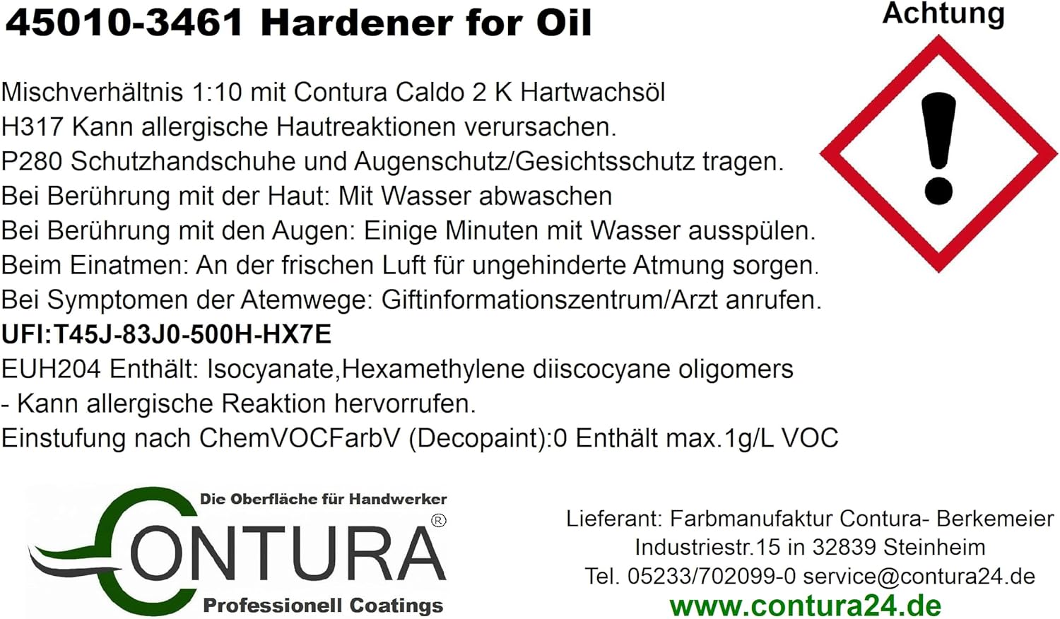 Contura Hartwachsöl 2K Arbeitsplattenöl Härter Holzöl Tische Theken Öl kratzfest Hartöl - Farbmanufaktur Contura Berkemeier - Farbmanufaktur Contura Berkemeier