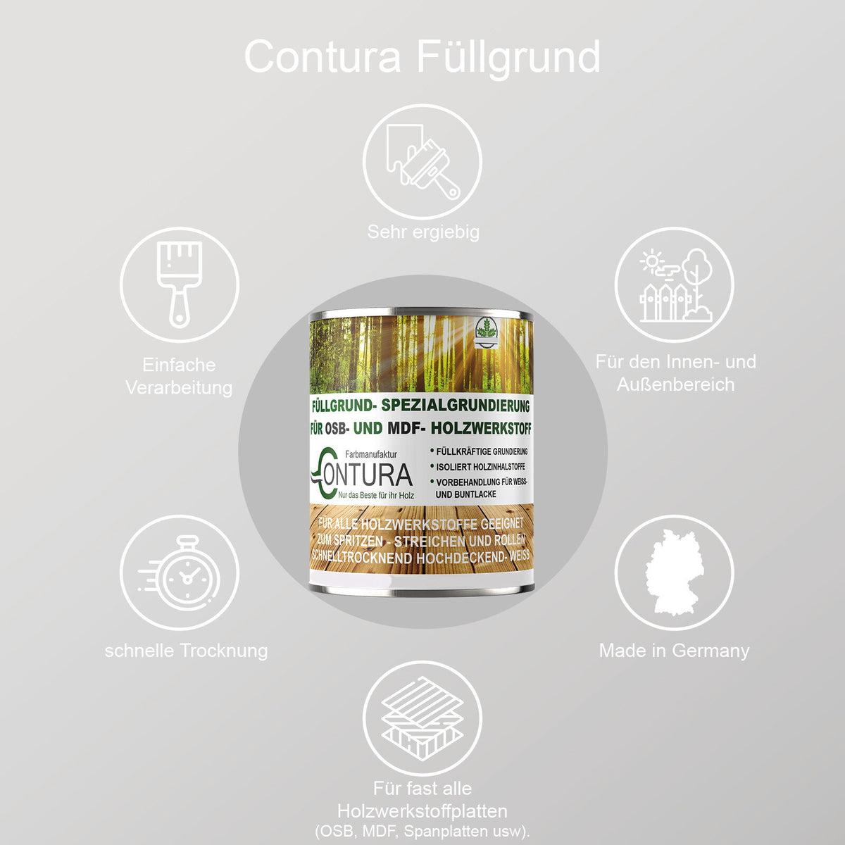 Contura Füllgrund Grundierung Füller weiß OSB MDF Spanplatte Holz Holzfaserplatte