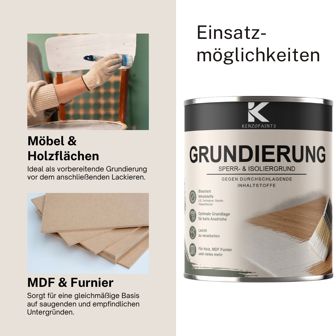 Kenzopaints Grundierung Sperrgrund Isoliergrund für Holz, MDF & Möbel