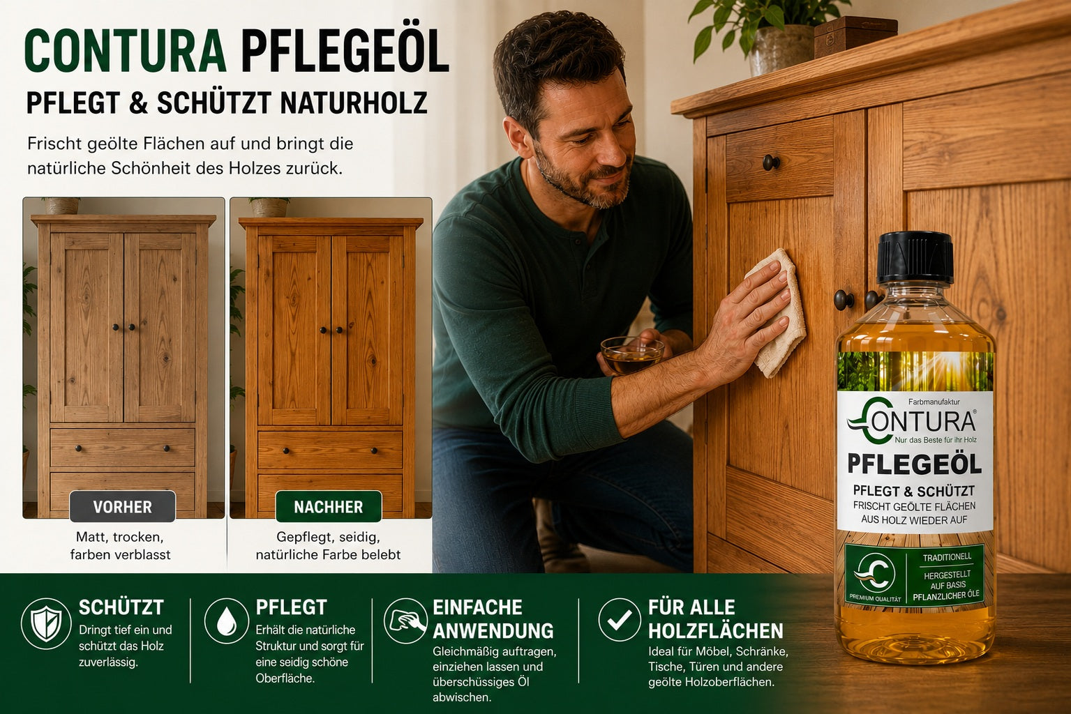 Contura Profi Pflegeöl Premium Greenline Holzöl Holzschutz Tisch & Möbelöl Holzpflege