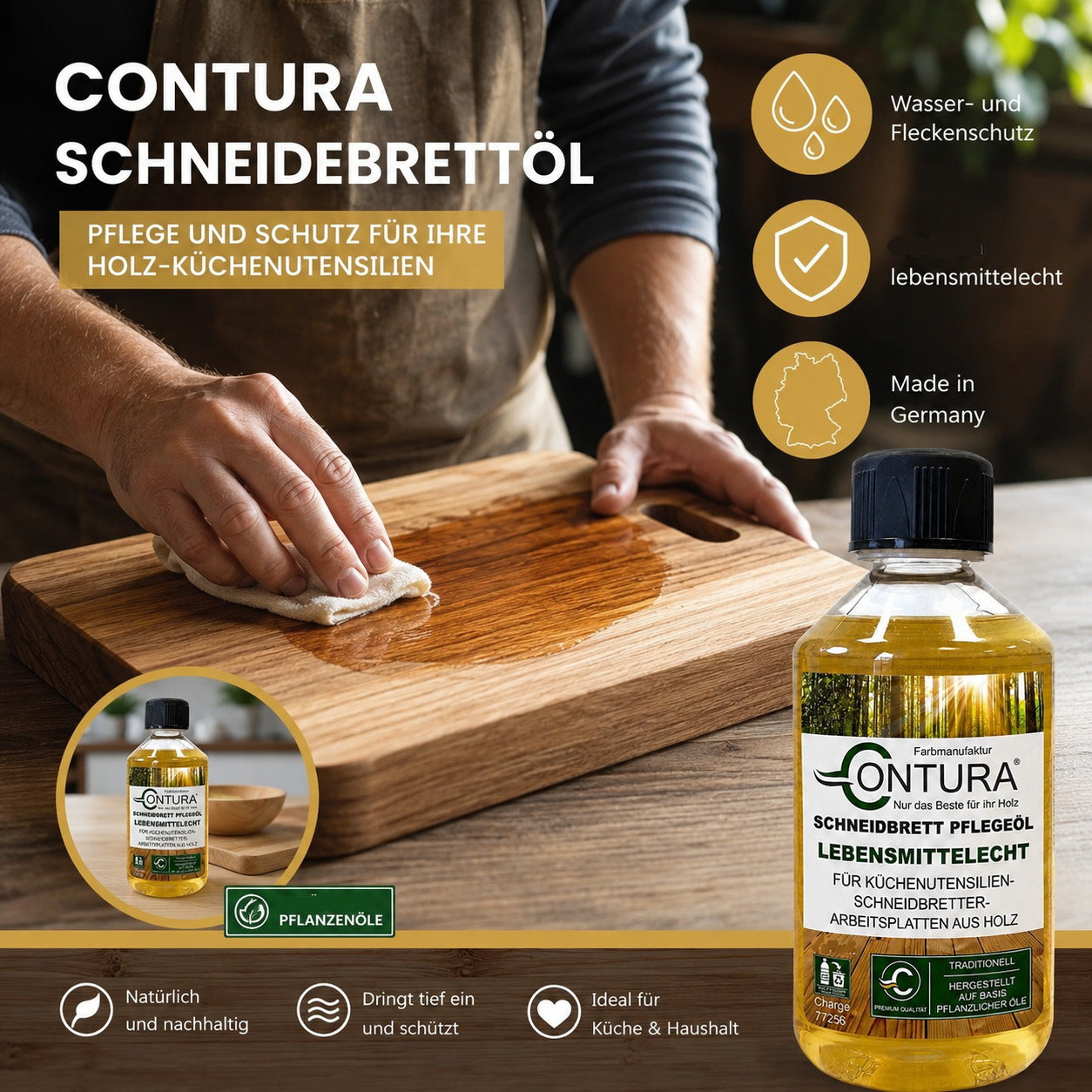 Contura Schneidebrett Pflegeöl Lebensmittecht Arbeitsplatten Holzöl Holz Öl Schneidbrett