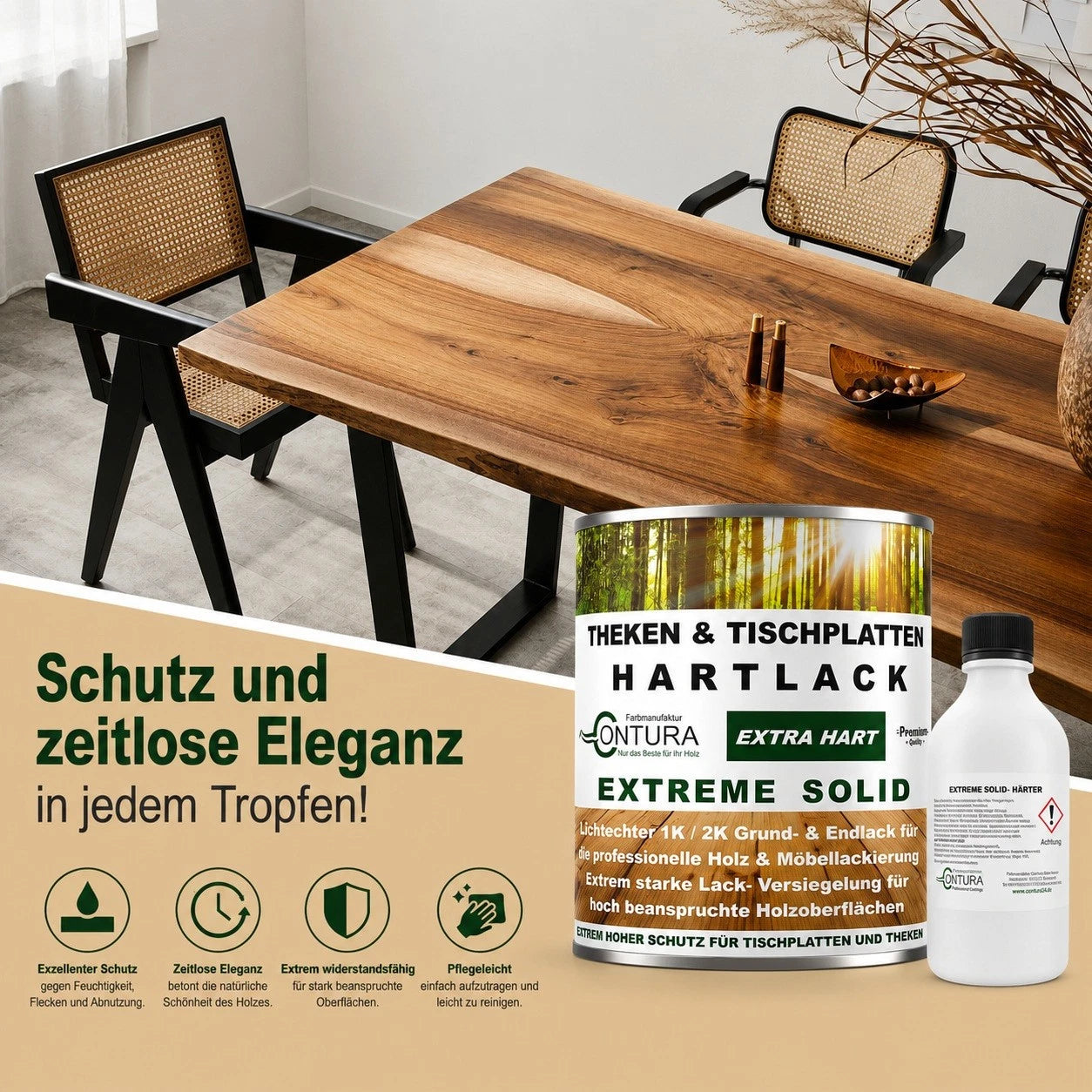 Contura 2K- Hartlack Thekenlack -Matt- Tischplattenlack Klarlack Set