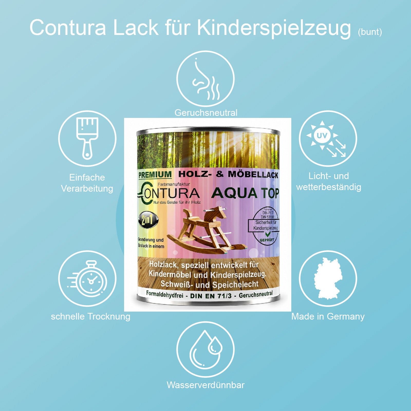 750ml. Möbellack Lack für Kinderspielzeug +32 Farbtöne DIN EN71/3 Kindermöbel Holzlack Kinderzimmer