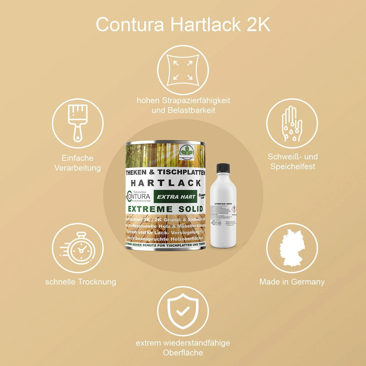 Contura 2K- Hartlack Thekenlack -Seidenmatt- Tischplattenlack Klarlack Set