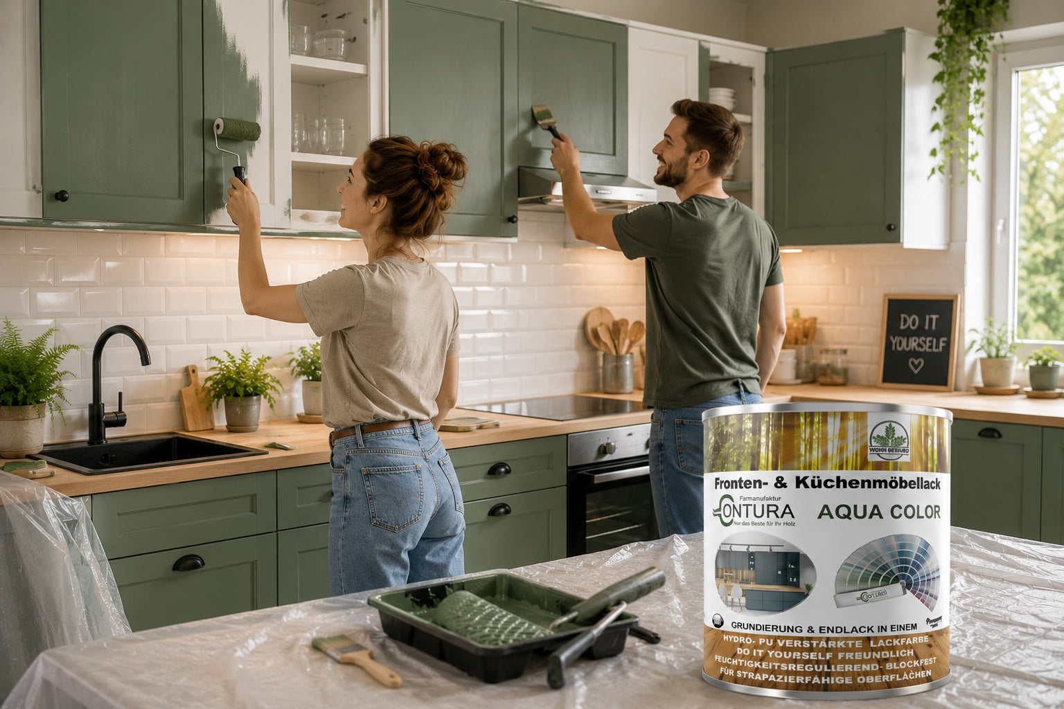 Contura Küchenmöbellack RAL Möbellack SEIDENMATT SET Möbelfarbe Holzlack Buntlack Küchenlack