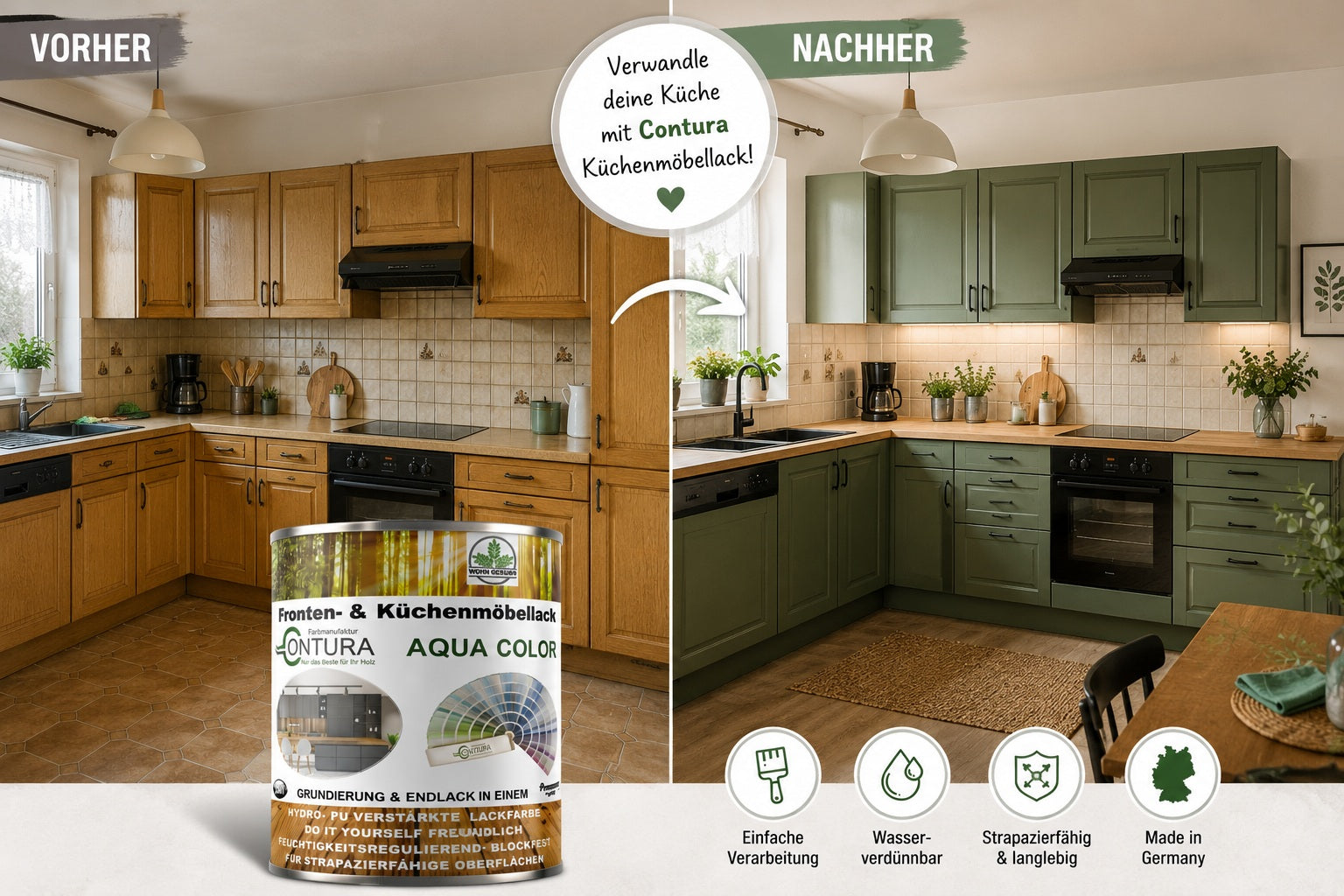 Contura Küchenmöbellack RAL Möbellack SEIDENMATT SET Möbelfarbe Holzlack Buntlack Küchenlack