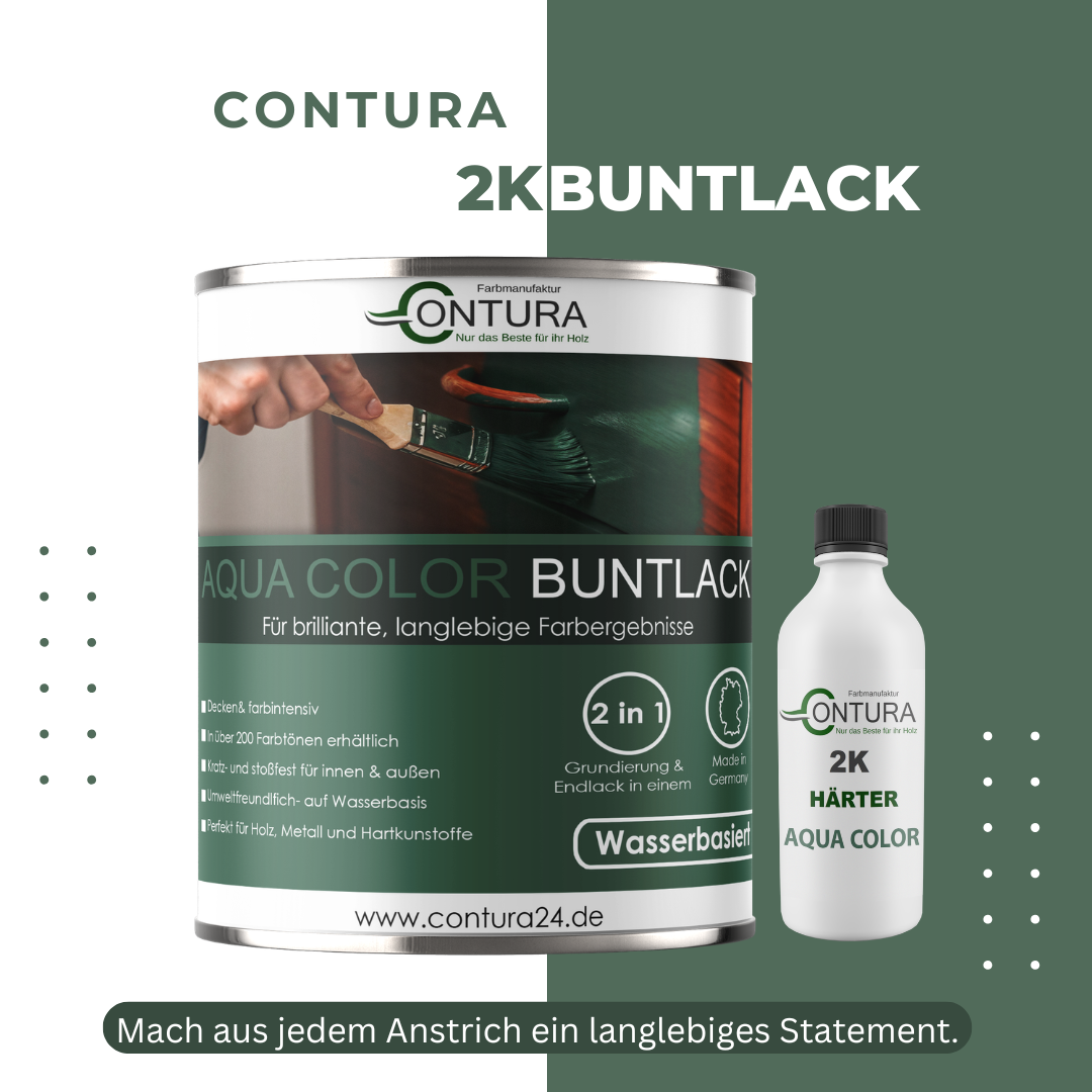 Contura 2K Buntlack Lackfarbe Lack Außen Innen Holz Metall 2 Komponenten Farbe Set mit Härter Holzlack Möbellack - Farbmanufaktur Contura Berkemeier - Farbmanufaktur Contura Berkemeier