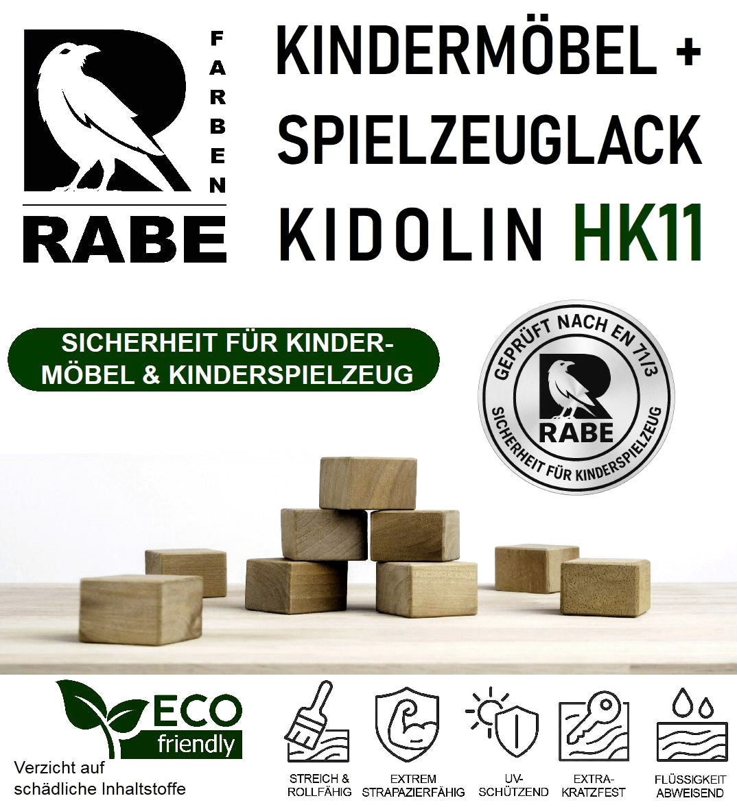 RABE Lack Weiß Kindermöbel Kinderspielzeug EN71/3 Kindersicher speichelecht Holz - Farbmanufaktur Contura Berkemeier - Farben Rabe