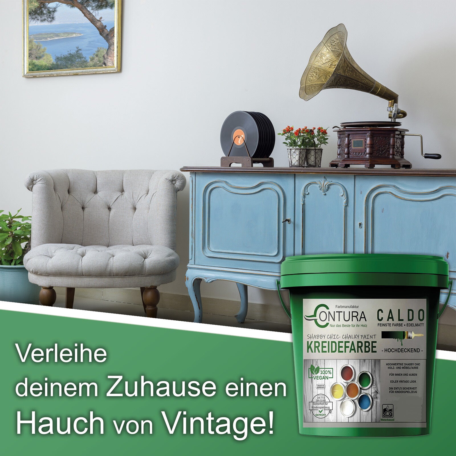 Contura Kreidefarbe Shabby Chic Möbellack Lack Möbel Farbe Holzlack Natur 250ml.