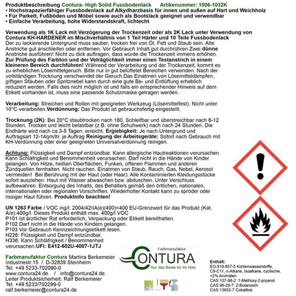 Contura 2K Fussbodenlack Treppenlack Farbe Buntlack Seidenmatt Dielenlack Parkettlack - Farbmanufaktur Contura Berkemeier - Farbmanufaktur Contura Berkemeier