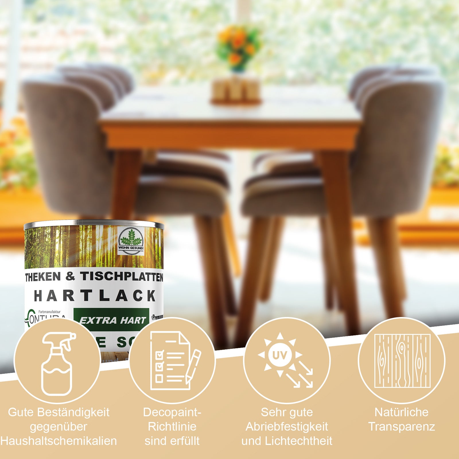 Contura 2K- Hartlack Thekenlack -Glänzend- Tischplattenlack Klarlack Set - Farbmanufaktur Contura Berkemeier - Farbmanufaktur Contura Berkemeier