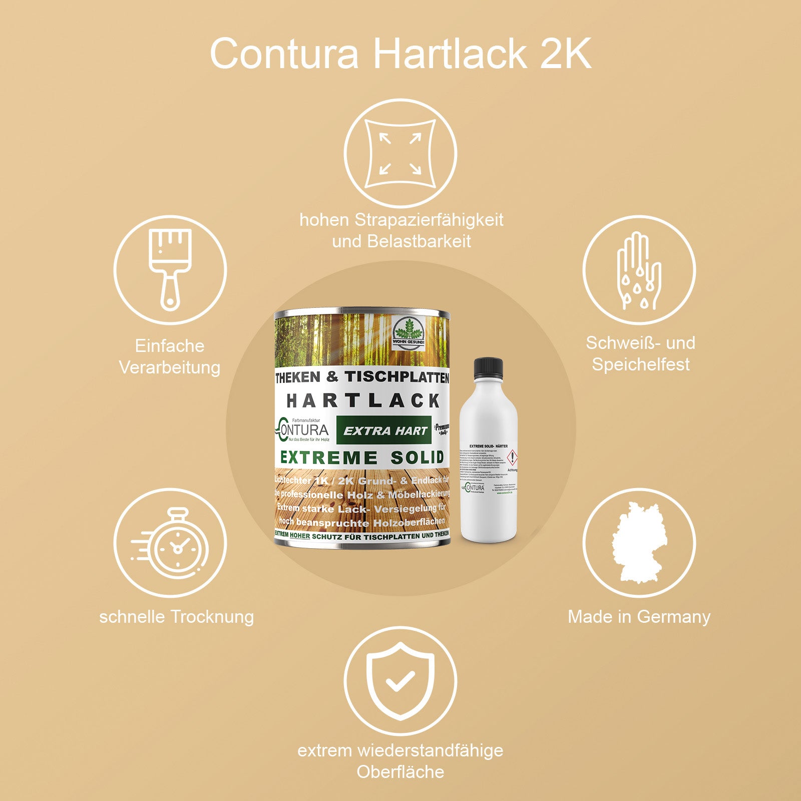Contura 2K- Hartlack Thekenlack -Matt- Tischplattenlack Klarlack Set - Farbmanufaktur Contura Berkemeier - Farbmanufaktur Contura Berkemeier