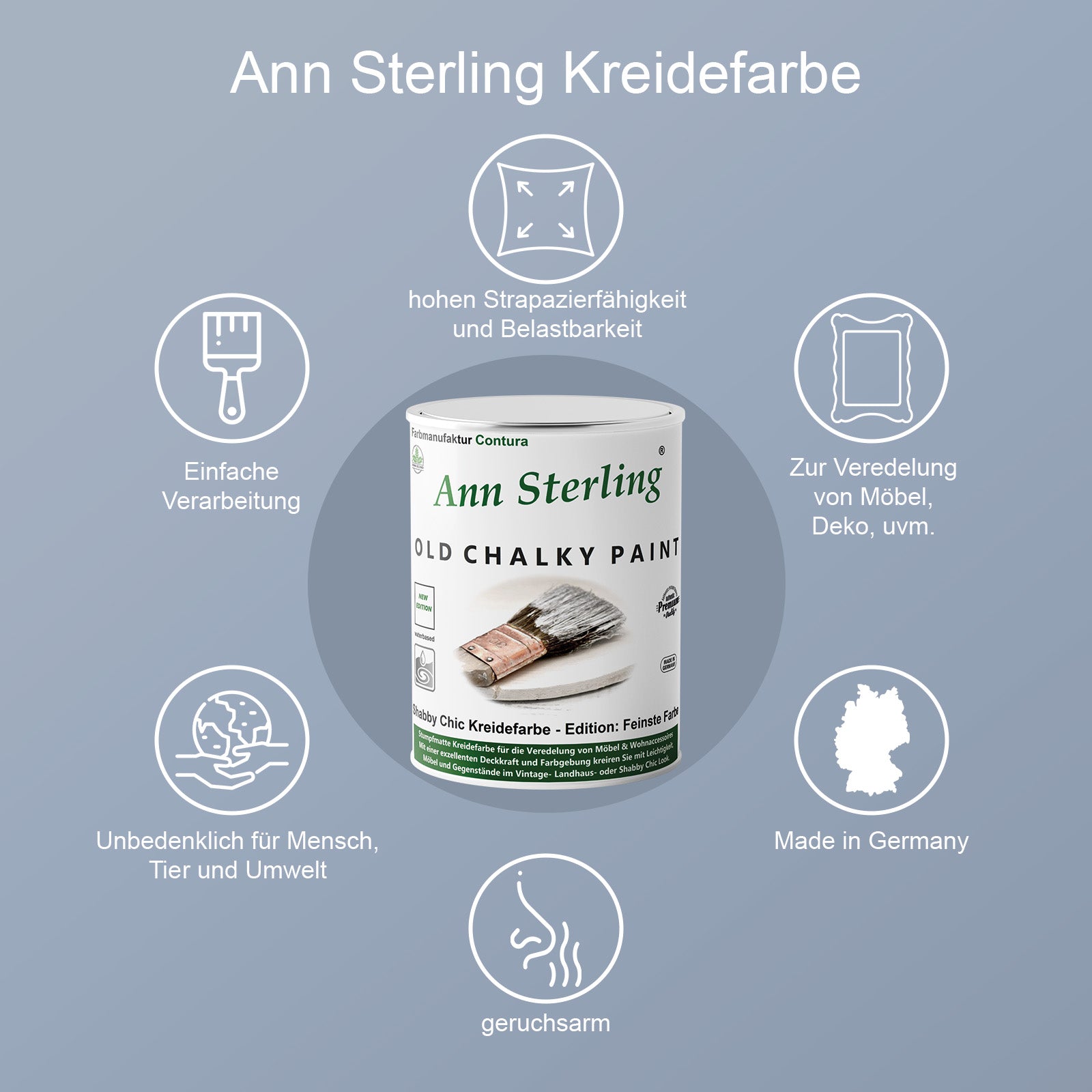 Ann Sterling Kreidefarbe Shabby Chic 750ml. - Farbmanufaktur Contura Berkemeier - Farbmanufaktur Contura Berkemeier