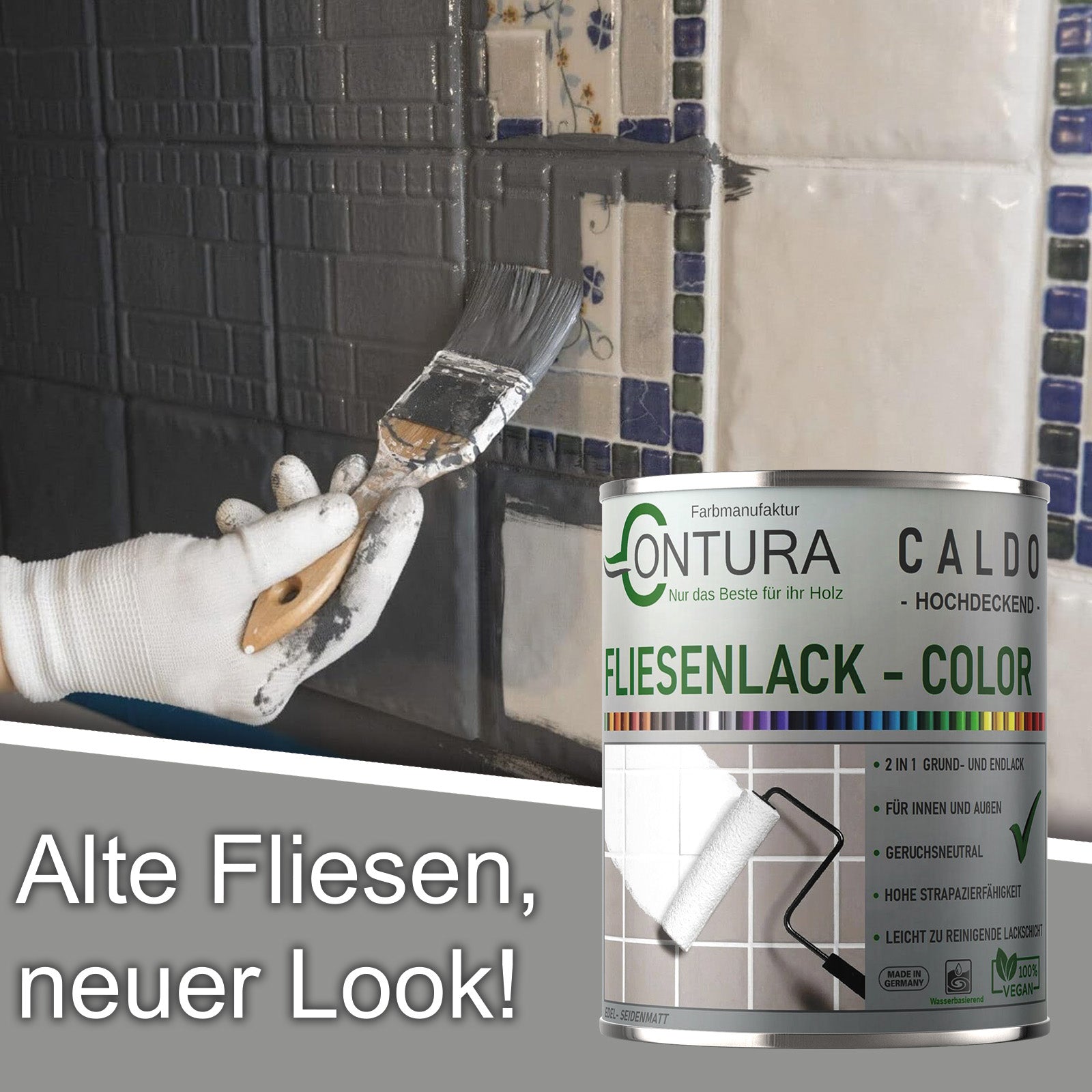 Fliesenlack 750ml. Fliesenfarbe 20 Farben Lack Fliesen Wand Boden Bad Küche - Farbmanufaktur Contura Berkemeier - Farbmanufaktur Contura Berkemeier