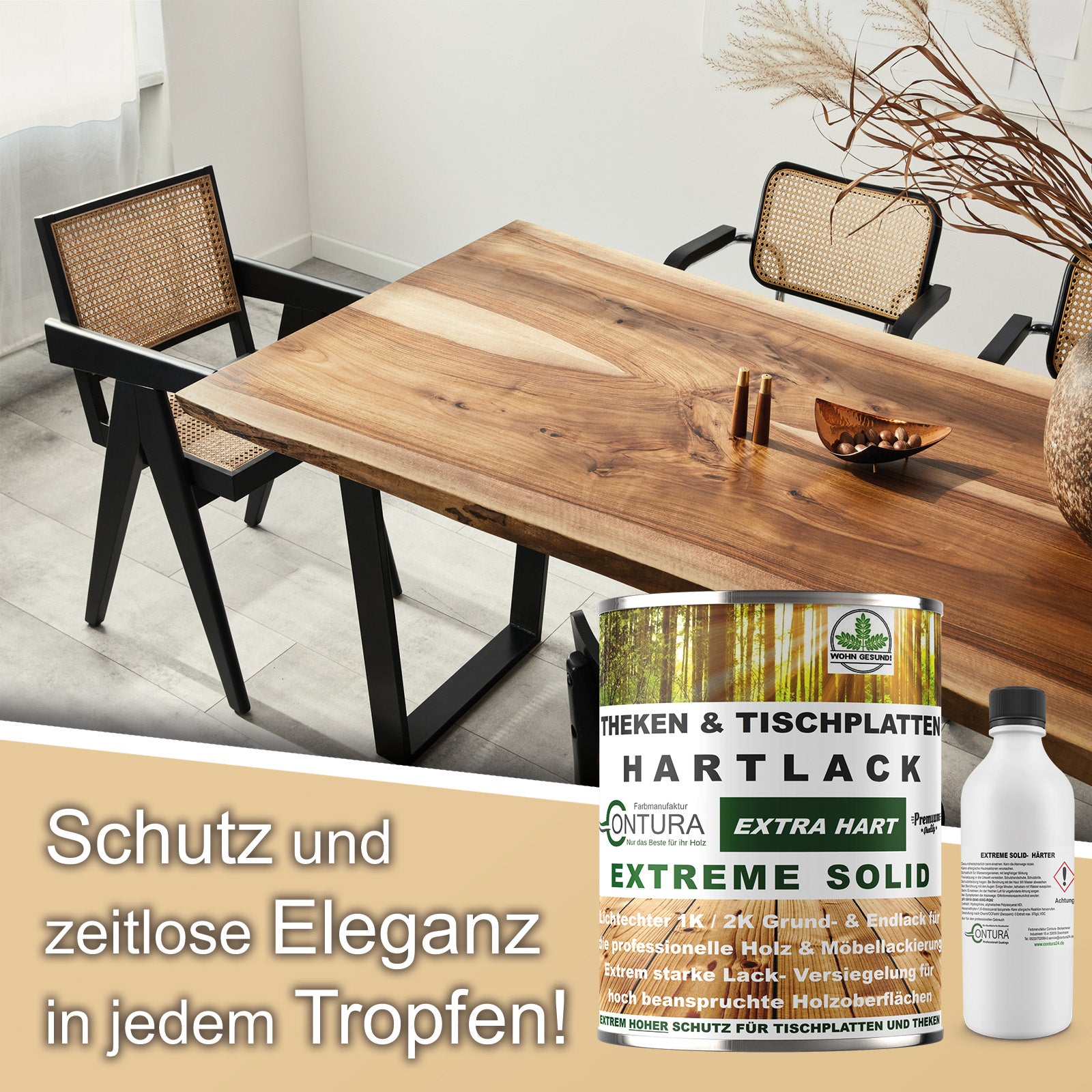 Contura 2K- Hartlack Thekenlack -Glänzend- Tischplattenlack Klarlack Set - Farbmanufaktur Contura Berkemeier - Farbmanufaktur Contura Berkemeier