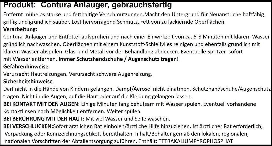 Anlauger und Entfetter 250ml Aktivreiniger Untergrundreiniger Spray Sprühflasche - Farbmanufaktur Contura Berkemeier22261